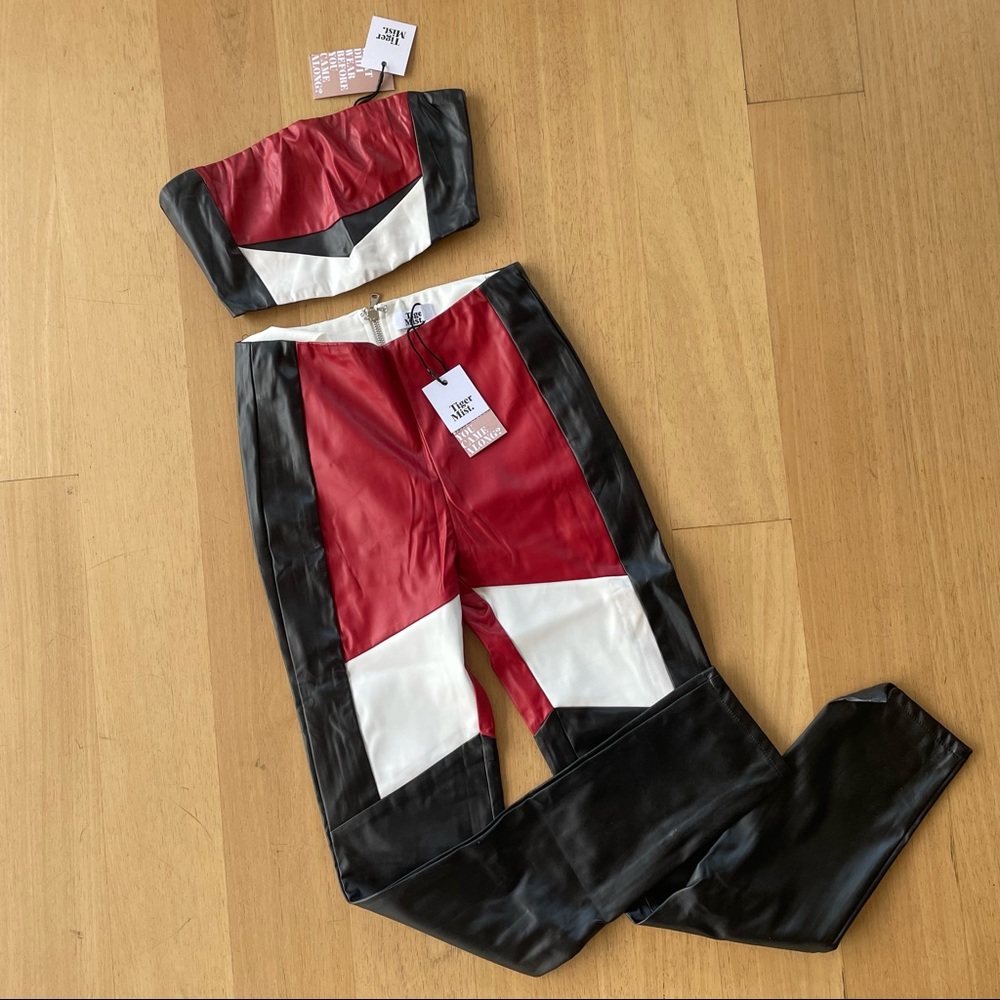 Tiger Mist faux leather biker shorts pants and crop top